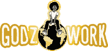 GODZ WORK logo: a figure sitting cross-legged on a glowing gold-and-black globe, above the gold-gradient GODZ WORK wordmark